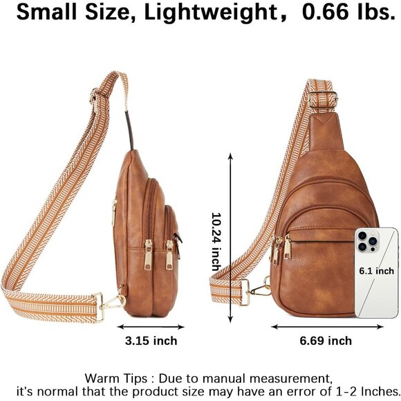 Women Brown Imported PU Leather Small Crossbody Chest Sling Fanny Travel Bag - Picture 4 of 9